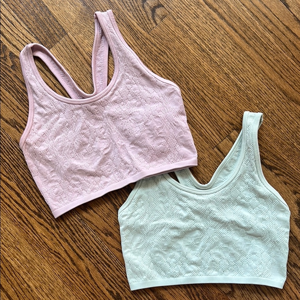 Women’s Textured Sports Bras Seamless Stretch Activewear Yoga Workout  Barbie - Picture 2 of 8